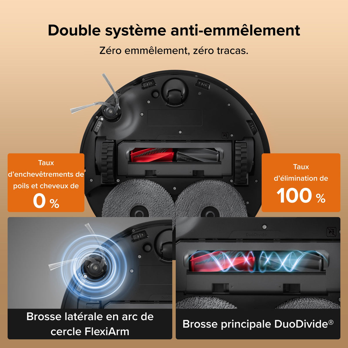 Roborock Qrevo Edge 2 - Puissance d’aspiration HyperForce de 25 000 Pa et double système anti-enchevêtrements