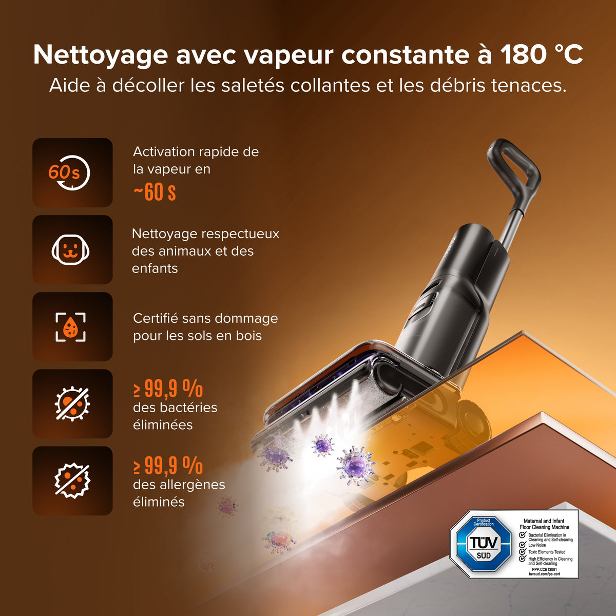 Aspirateur laveur Roborock F25 Steam avec vapeur et auto-nettoyage haute température
