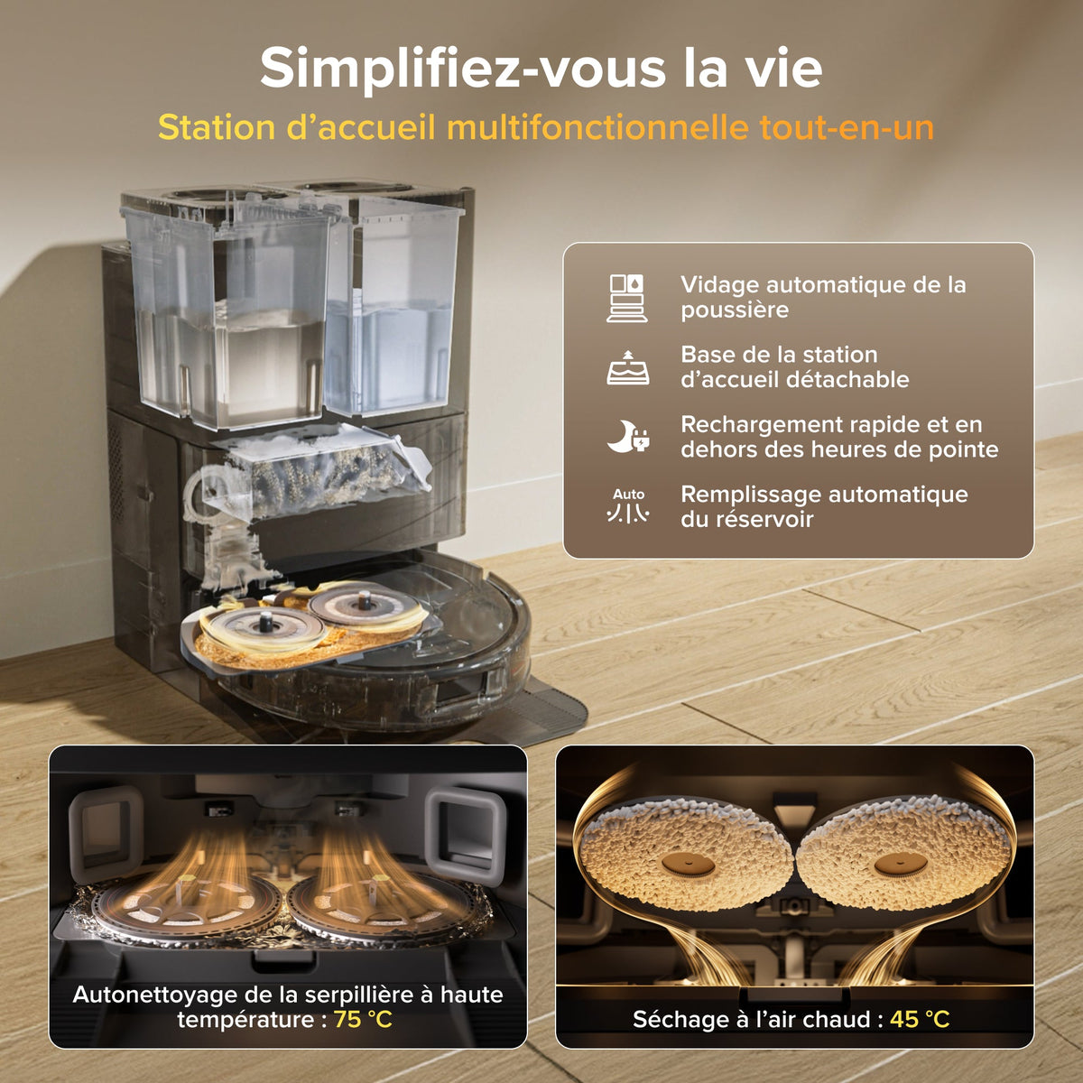 Roborock Qrevo S Pro Aspirateur robot- Aspiration de 18 500 Pa et station d’accueil multifonctionnelle