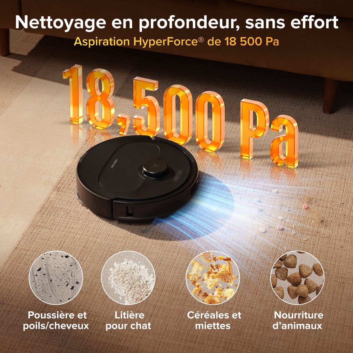 Roborock Qrevo S Pro Aspirateur robot- Aspiration de 18 500 Pa et station d’accueil multifonctionnelle