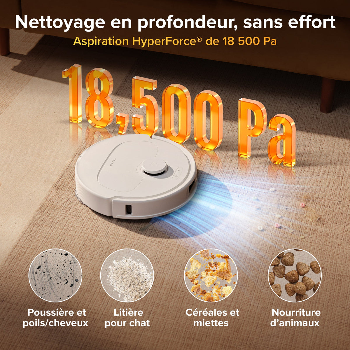Roborock Qrevo S Pro Aspirateur robot- Aspiration de 18 500 Pa et station d’accueil multifonctionnelle