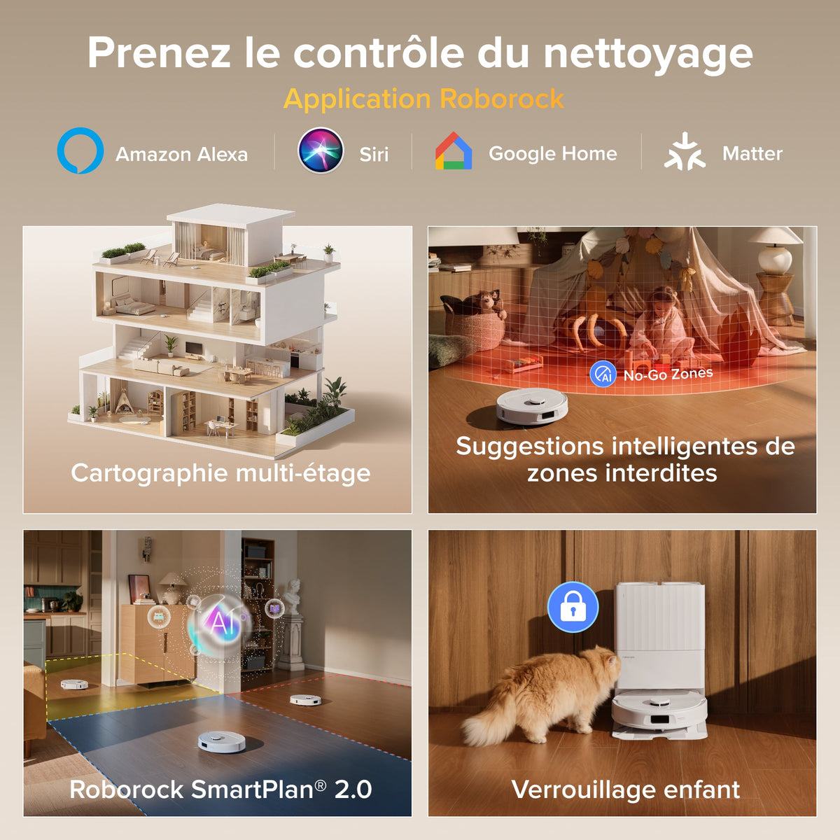 Roborock Qrevo S Pro Aspirateur robot- Aspiration de 18 500 Pa et station d’accueil multifonctionnelle