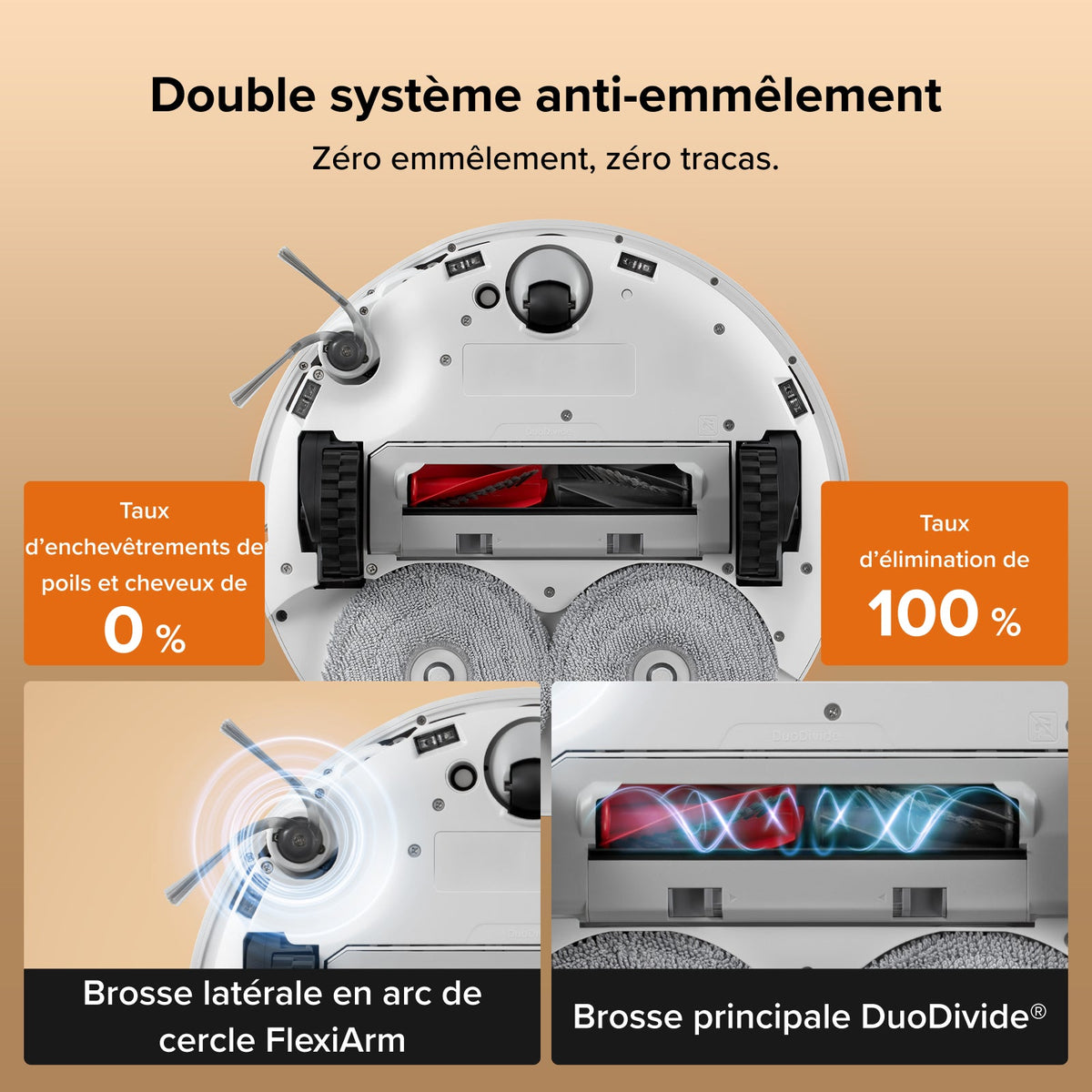 Roborock Qrevo Edge 2 - Puissance d’aspiration HyperForce de 25 000 Pa et double système anti-enchevêtrements