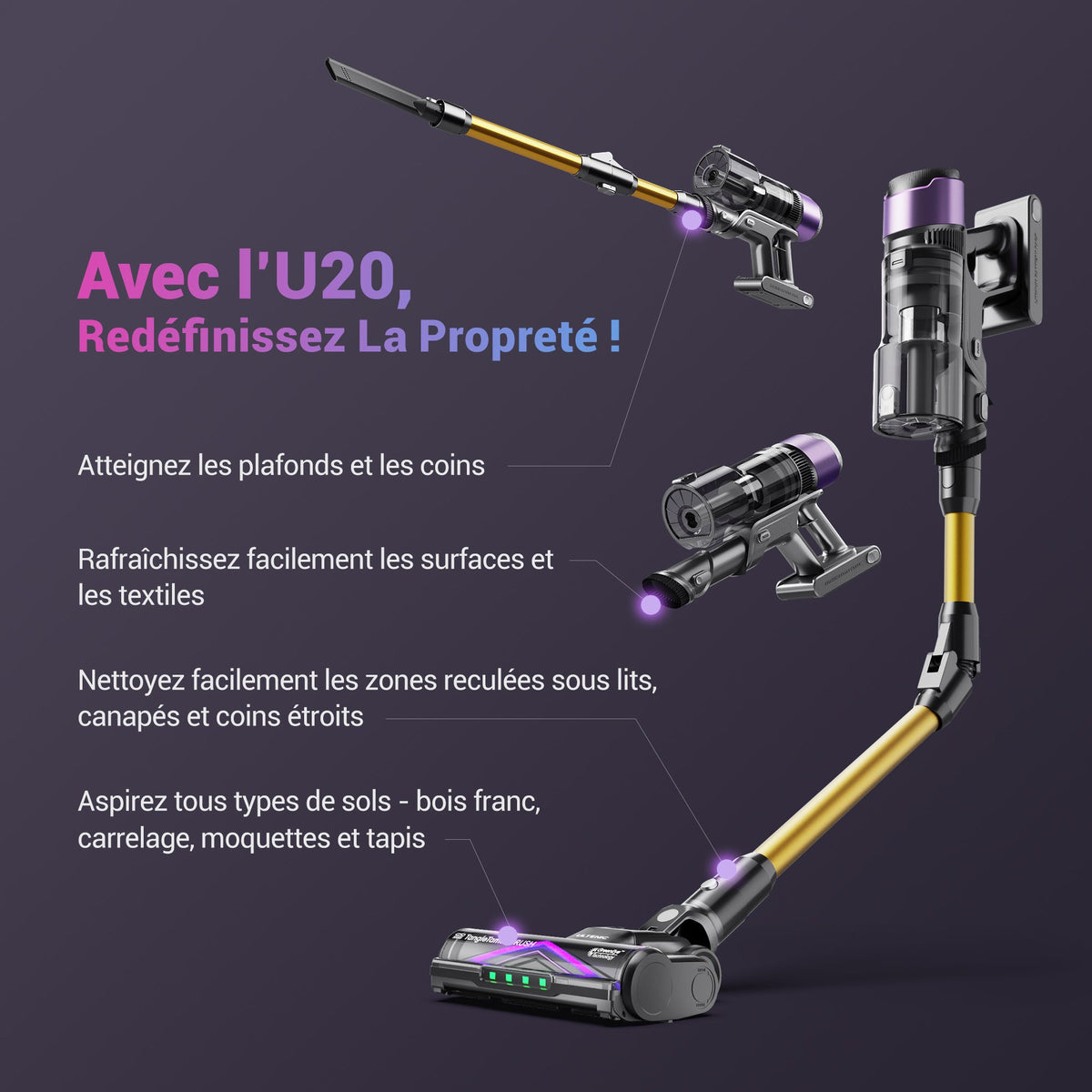 Ultenic U20 Aspirateur-balai sans fil