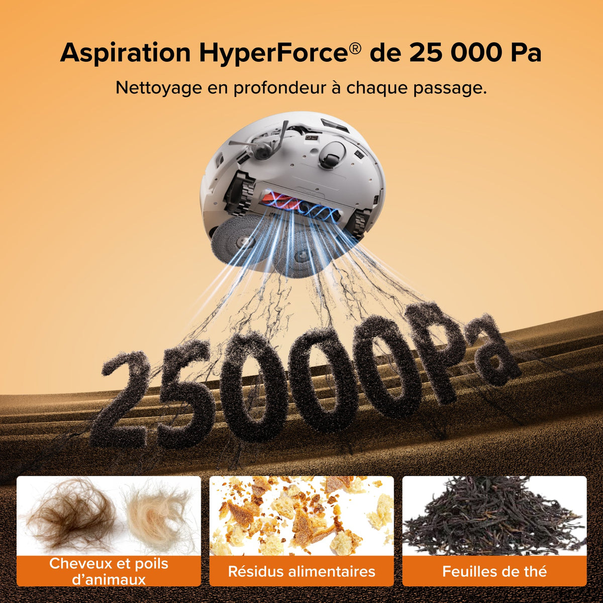 Roborock Qrevo Edge 2 - Puissance d’aspiration HyperForce de 25 000 Pa et double système anti-enchevêtrements