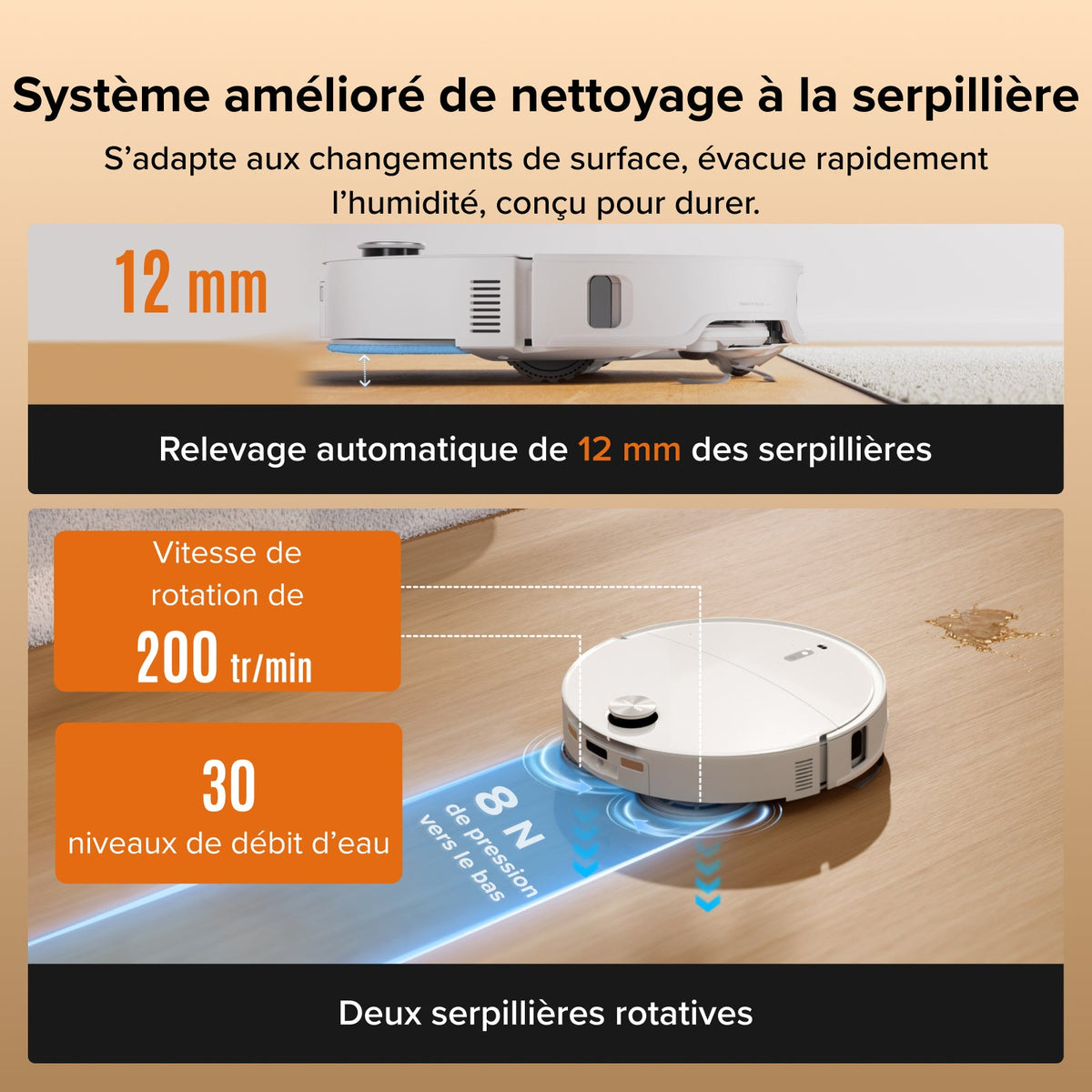Roborock Qrevo Edge 2 - Puissance d’aspiration HyperForce de 25 000 Pa et double système anti-enchevêtrements