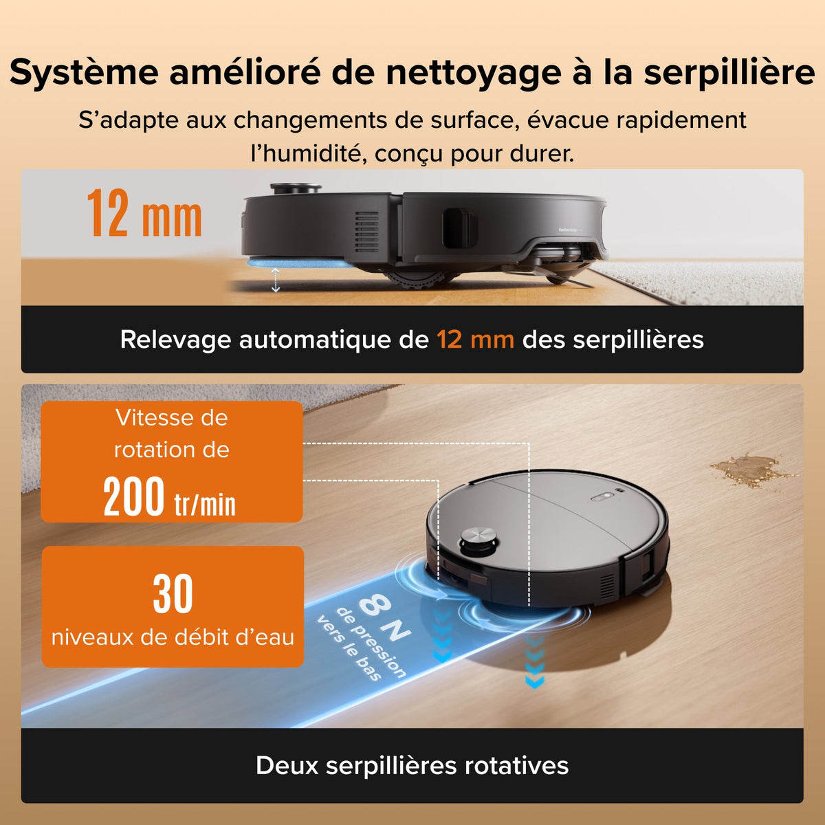 Roborock Qrevo Edge 2 - Puissance d’aspiration HyperForce de 25 000 Pa et double système anti-enchevêtrements