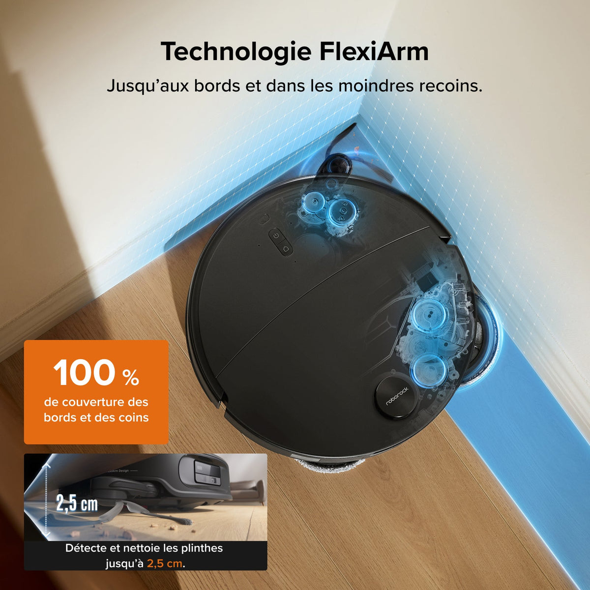 Roborock Qrevo Edge 2 - Puissance d’aspiration HyperForce de 25 000 Pa et double système anti-enchevêtrements