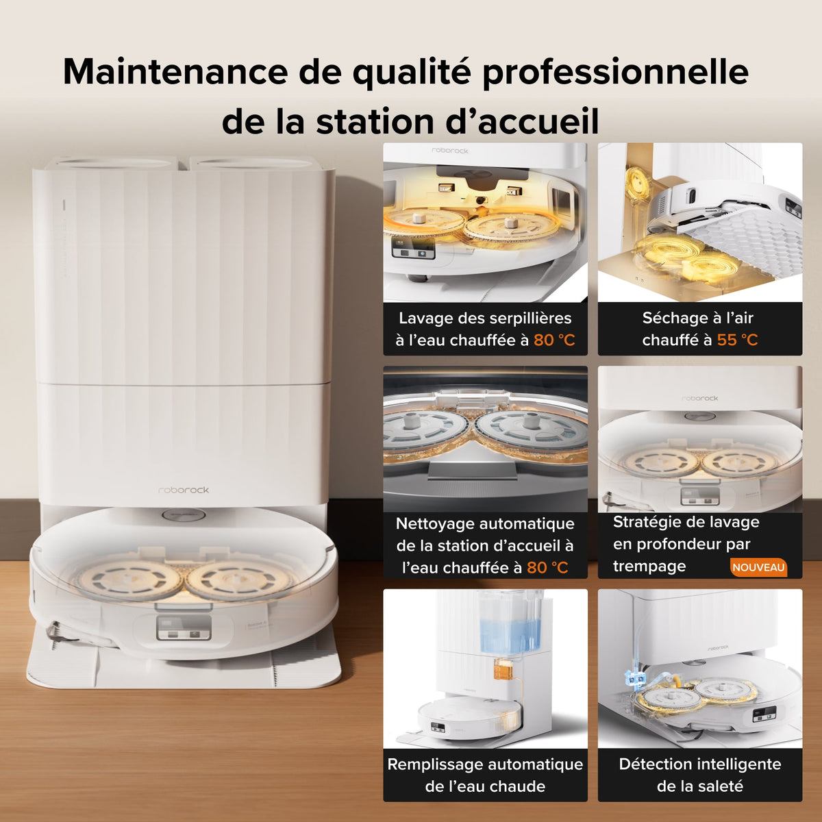 Roborock Qrevo Edge 2 - Puissance d’aspiration HyperForce de 25 000 Pa et double système anti-enchevêtrements