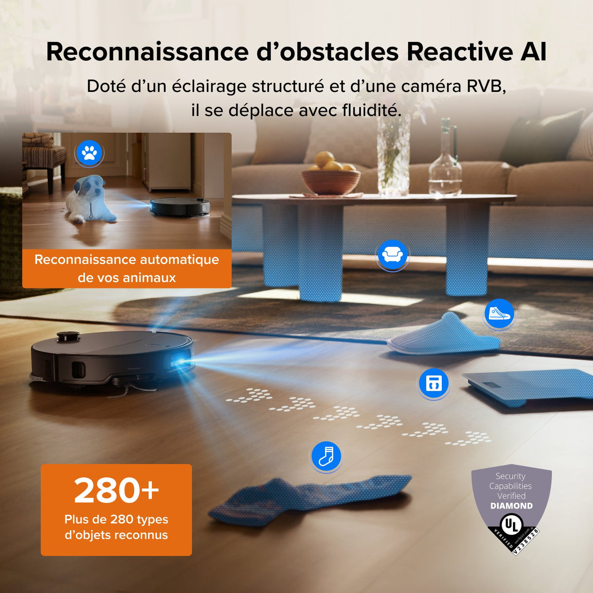 Roborock Qrevo Edge 2 - Puissance d’aspiration HyperForce de 25 000 Pa et double système anti-enchevêtrements