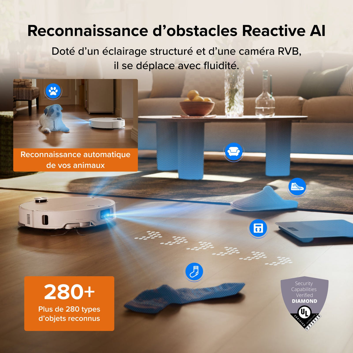 Roborock Qrevo Edge 2 - Puissance d’aspiration HyperForce de 25 000 Pa et double système anti-enchevêtrements